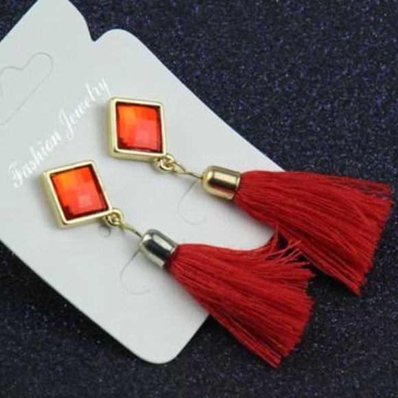 Boho Yarn Tassel Rhinestone Drop Fashion Earrings - Picture 2 of 2